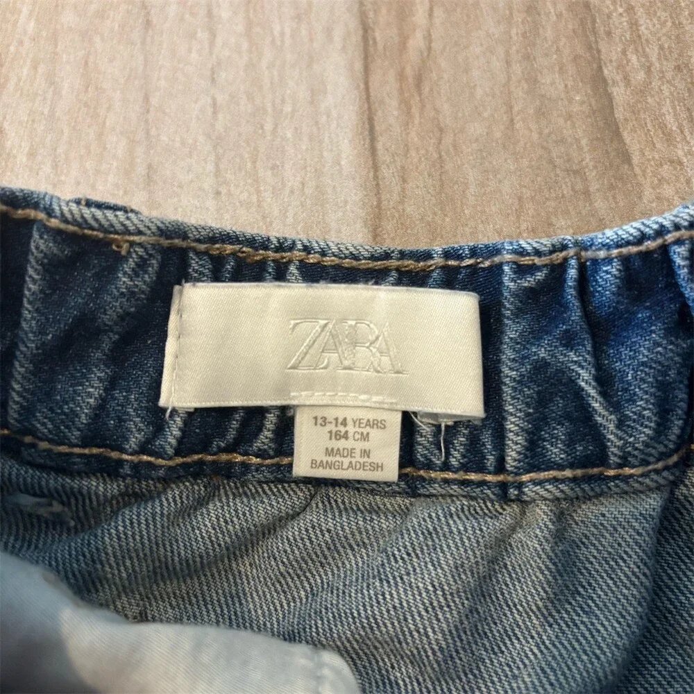 ZARA Girls Distressed Denim Cut-Off Shorts Blue Frayed Hem Size 14-15Y